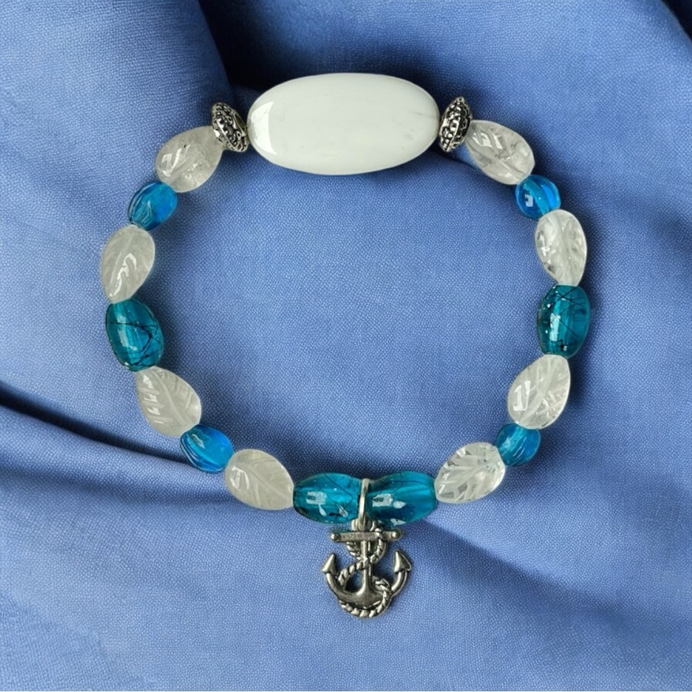 White Calcite & Clear Quartz Beaded Bracelet